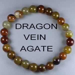 Natural Dragon Vein Agate Stone Beaded Bracelet 8mm Brown Agate Stretch Bracelet